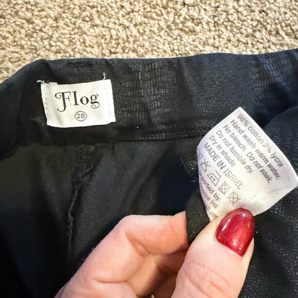 Bevy Flog Dafna Faux Reptile Snakeskin Pull On Skinny Pants sz 28 Black - Picture 5 of 7